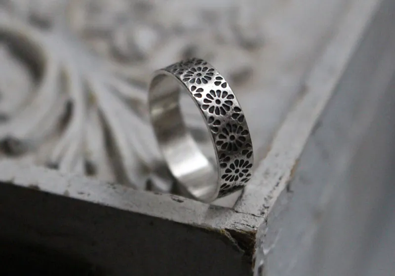 Hanabi, anillo flor de fuego japonesa en plata
