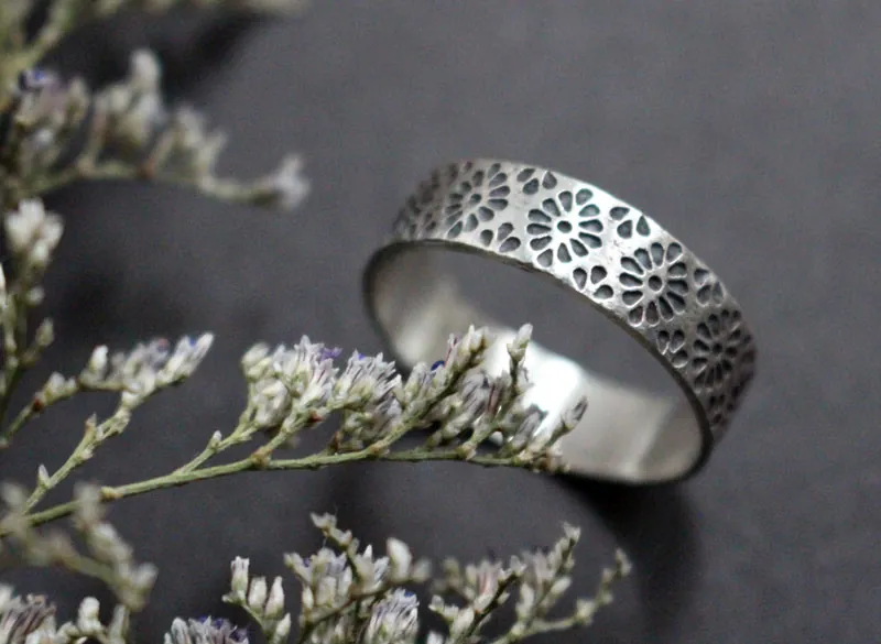 Hanabi, anillo flor de fuego japonesa en plata