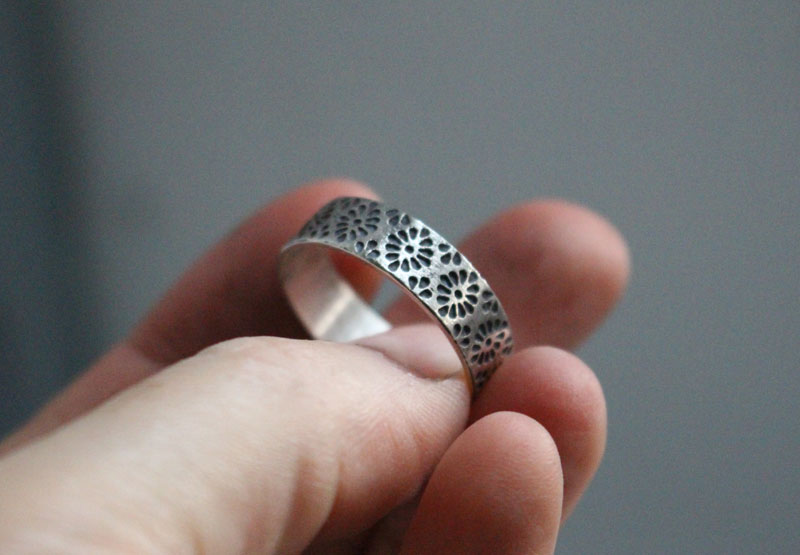 Hanabi, Japanese fire flower ring in sterling silver