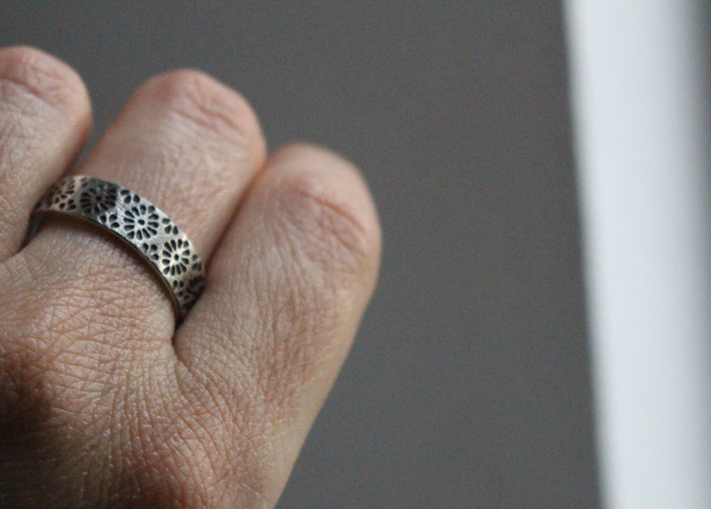 Hanabi, Japanese fire flower ring in sterling silver