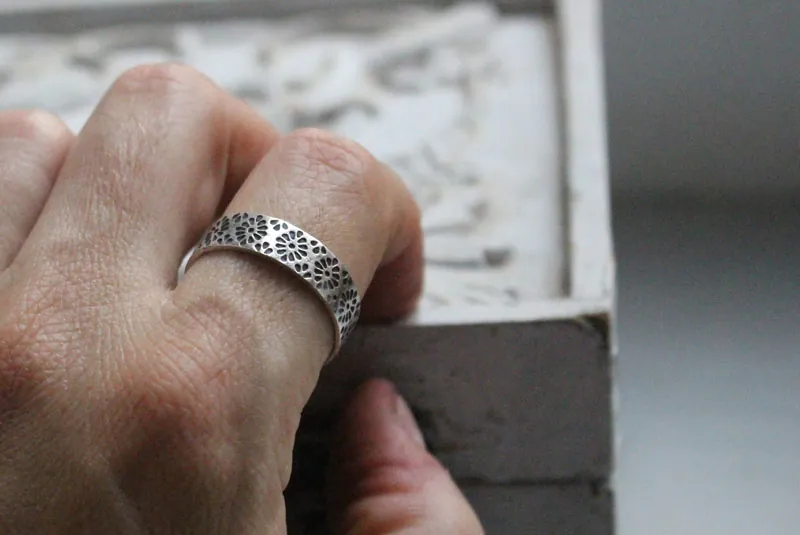 Hanabi, anillo flor de fuego japonesa en plata