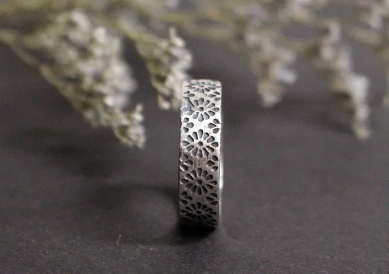 Hanabi, anillo flor de fuego japonesa en plata