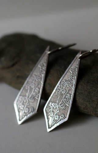 Haruna, Japanese cherry blossom branch earrings in silver