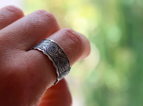 Helecho, anillo botánico en plata