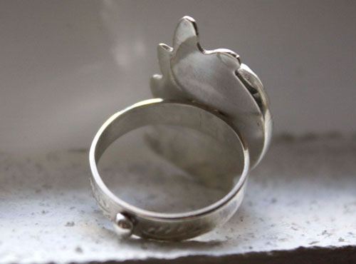 Hoja de musgo, anillo bosque de invierno en plata y ágata musgosa