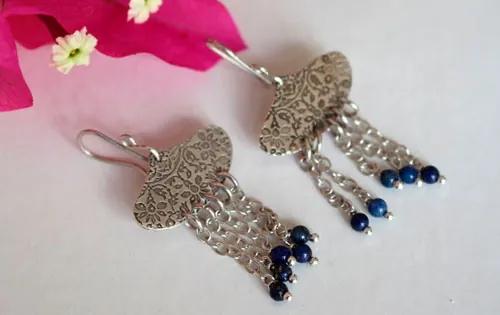 Huyana, aretes lluvia amerindia en plata y lapislázuli