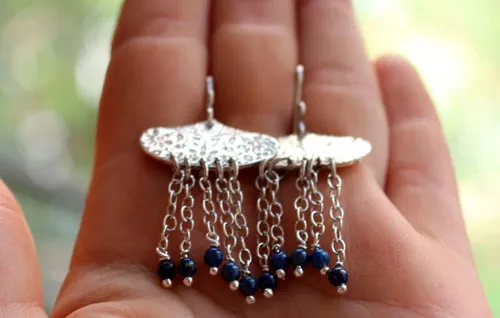 Huyana, aretes lluvia amerindia en plata y lapislázuli