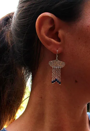 Huyana, aretes lluvia amerindia en plata y lapislázuli