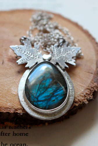 Ice Leaves, Nordic frost necklace in silver and labradorite