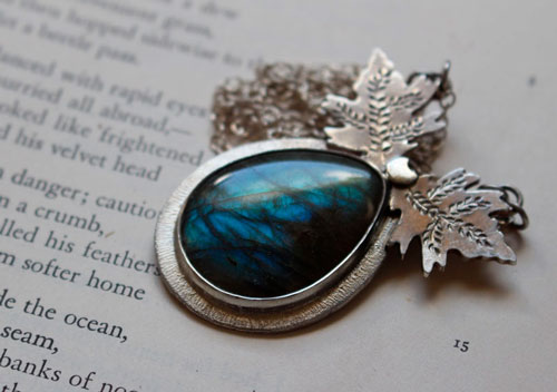 Ice Leaves, Nordic frost necklace in silver and labradorite