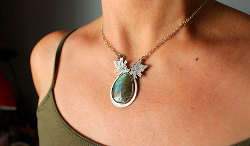 Ice Leaves, Nordic frost necklace in silver and labradorite