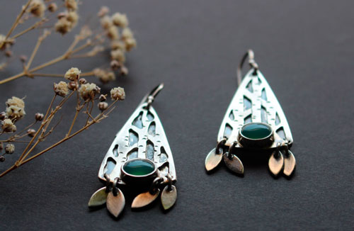 Inner forest, tree earrings in sterling silver and aventurine