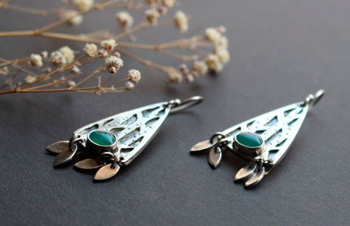 Inner forest, tree earrings in sterling silver and aventurine