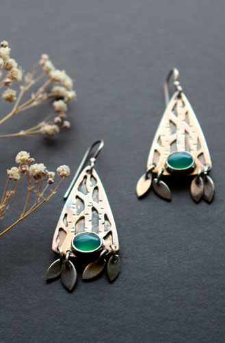 Inner forest, tree earrings in sterling silver and aventurine