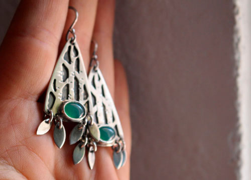 Inner forest, tree earrings in sterling silver and aventurine