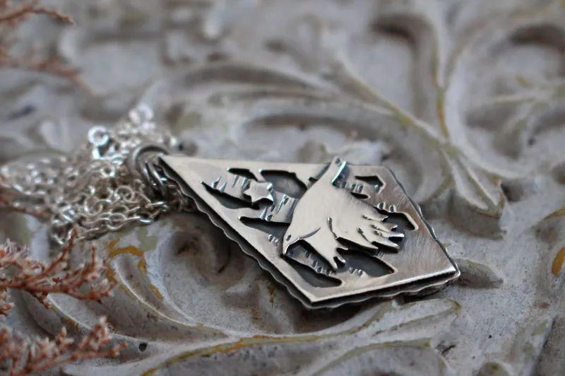 Instinto, collar cuervo y estrella en plata