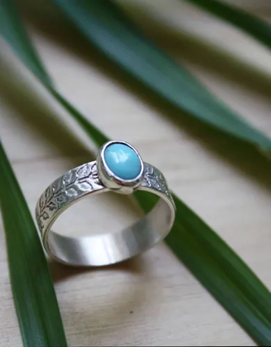 Ipomoea, anillo planta trepadora en plata y turquesa