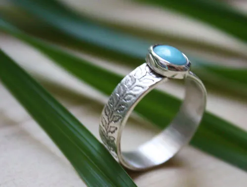 Ipomoea, anillo planta trepadora en plata y turquesa
