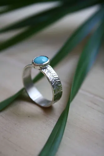 Ipomoea, anillo planta trepadora en plata y turquesa