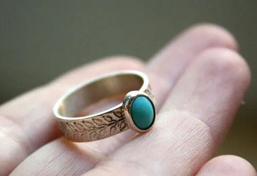 Ipomoea, anillo planta trepadora en plata y turquesa