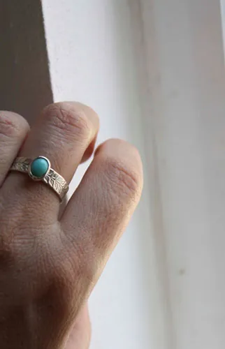 Ipomoea, anillo planta trepadora en plata y turquesa