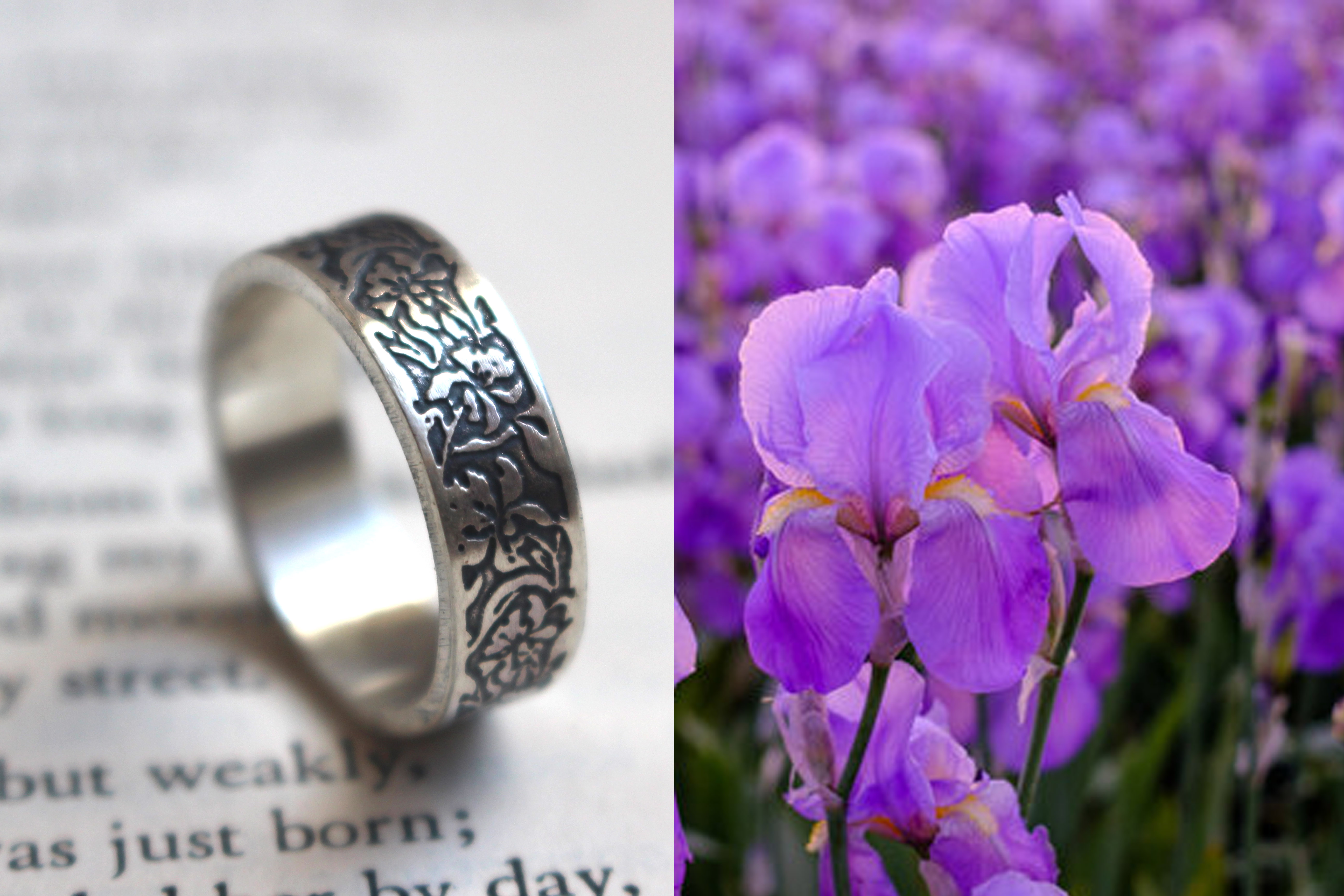 Iris, anillo flor en plata