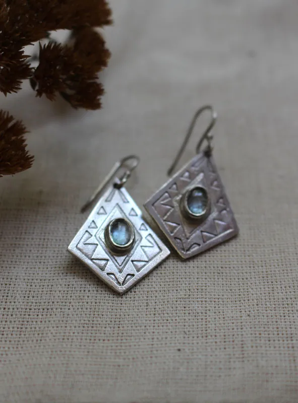 Itzia, aretes rombo mexicano en plata y zircón