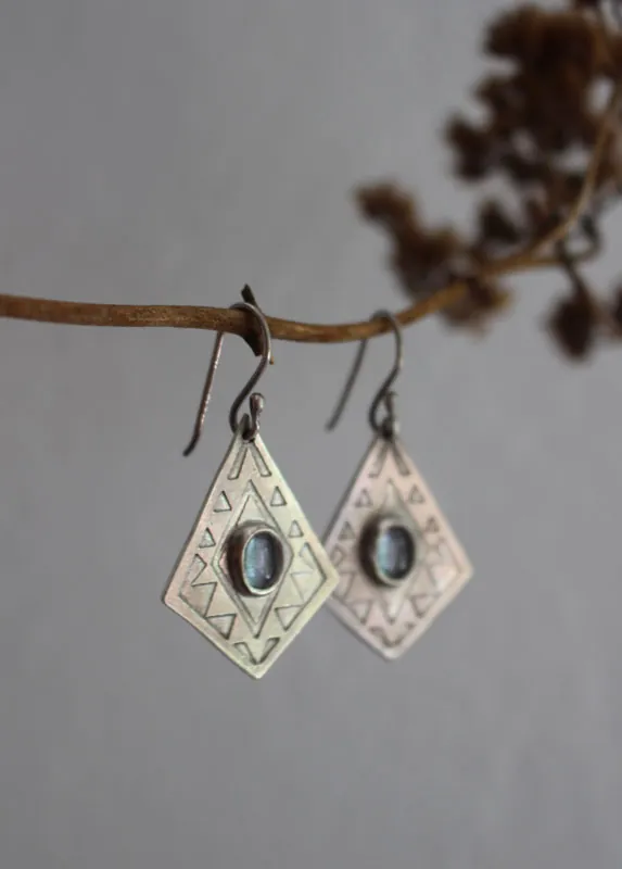 Itzia, aretes rombo mexicano en plata y zircón