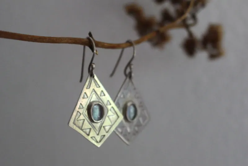 Itzia, aretes rombo mexicano en plata y zircón