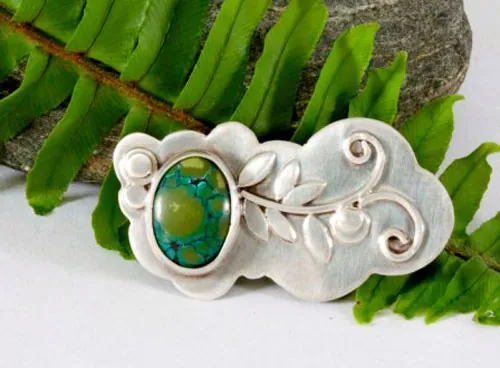 Ivy, broche hiedra en plata y turquesa
