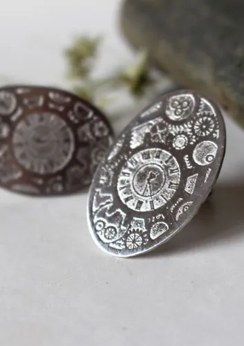 Jules, gemelos engranajes steampunk en plata