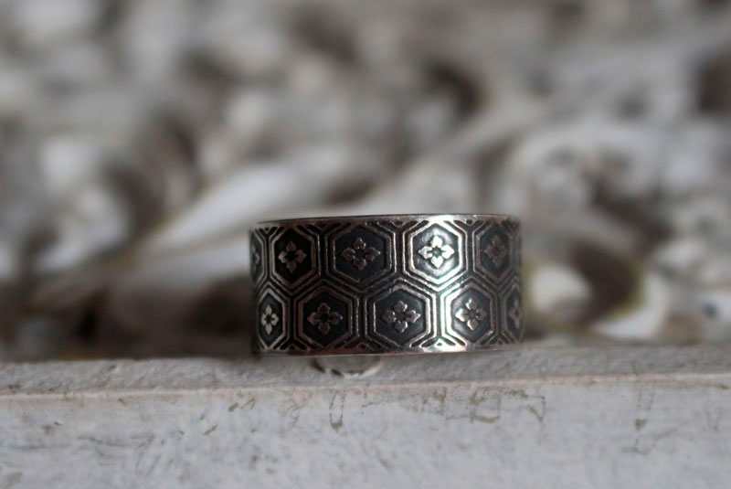 Kikko, Japanese turtle scale ring in sterling silver
