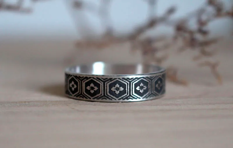 Kikko Hanabishi, anillo escamas de tortuga japonesa en plata