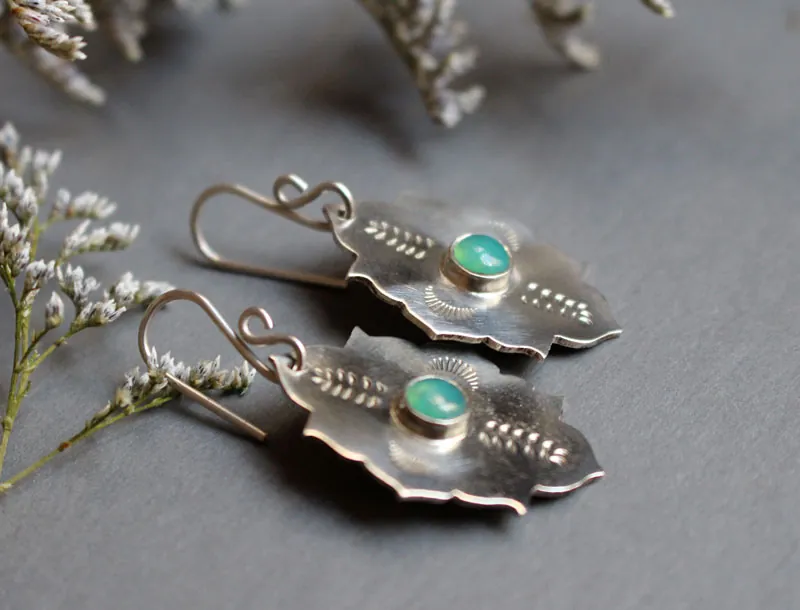 Kirakee, aretes arquitectura oriental morisca en plata y crisoprasa