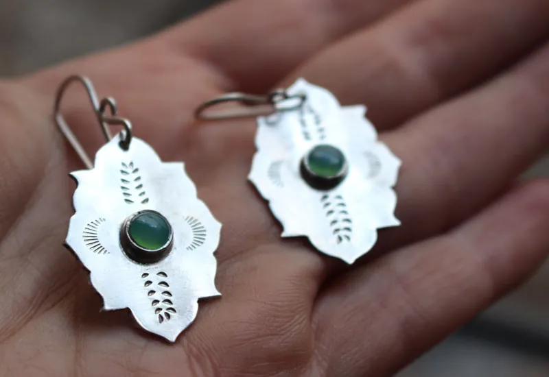 Kirakee, aretes arquitectura oriental morisca en plata y crisoprasa