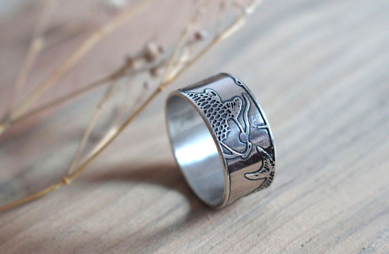 Koi, Japanese carp fish ring in sterling silver