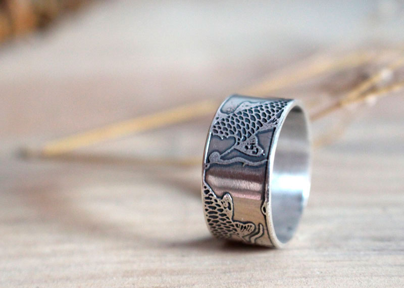 Koi, Japanese carp fish ring in sterling silver