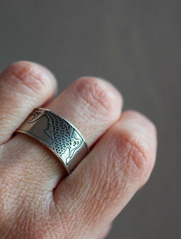 Koi, Japanese carp fish ring in sterling silver