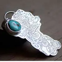 Kukulkán, dije serpiente emplumada maya en plata y turquesa