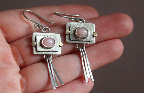 La estrella fugaz, aretes celestiales en plata, oro y ópalo rosa