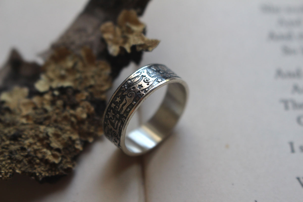 La farándola de las liebres, anillo conejo del cielo nocturno en plata