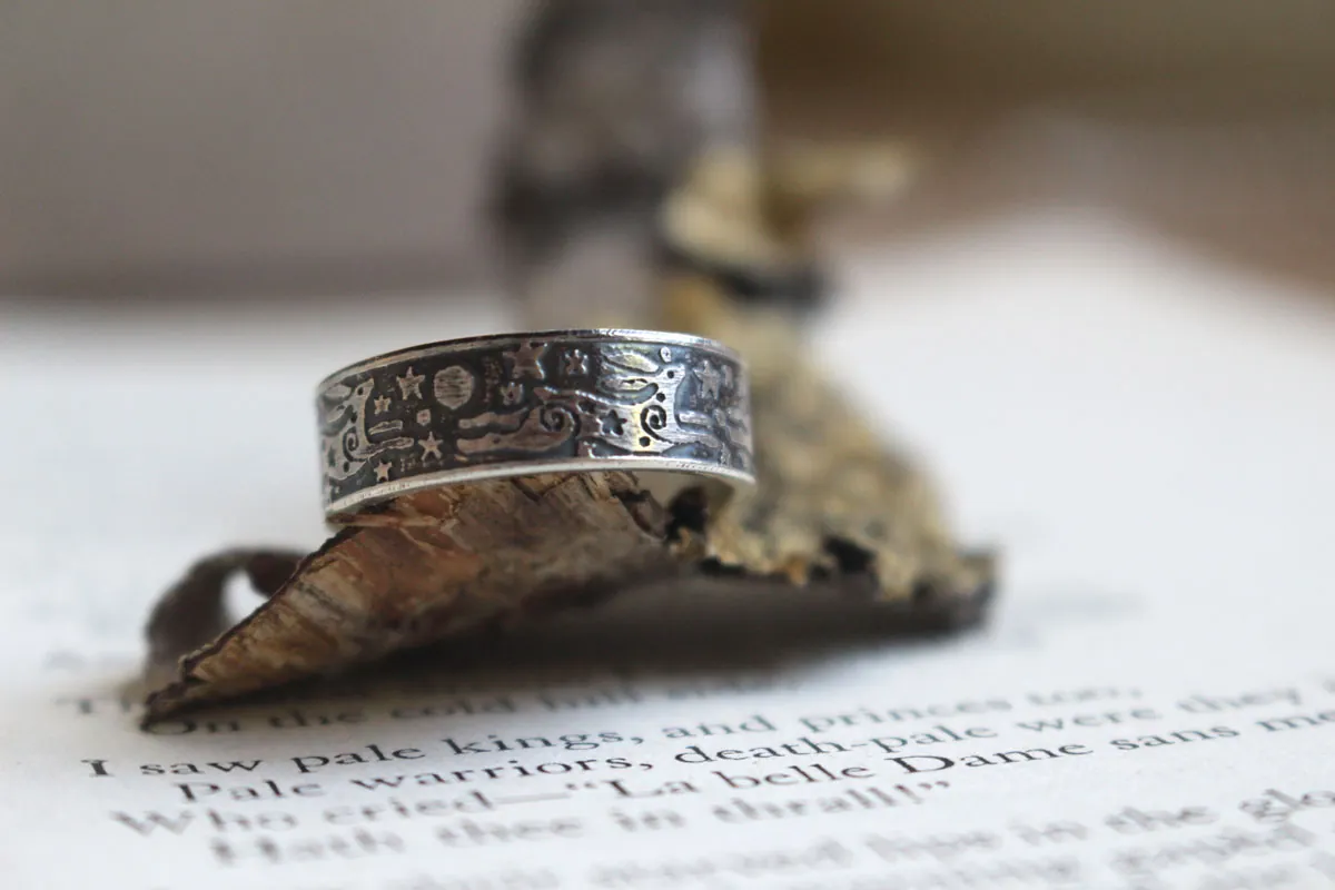 La farándola de las liebres, anillo conejo del cielo nocturno en plata