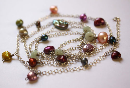 Lagoon pearls, tropical colors necklace, anklet, bracelet in silver, amazonite and cultured pearl