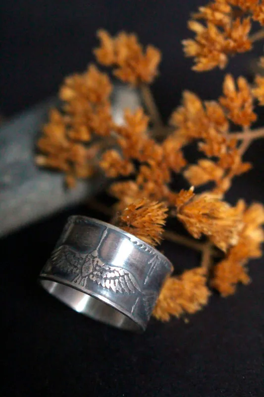 Leyenda de las 1000 grullas, anillo pájaro japonés en plata