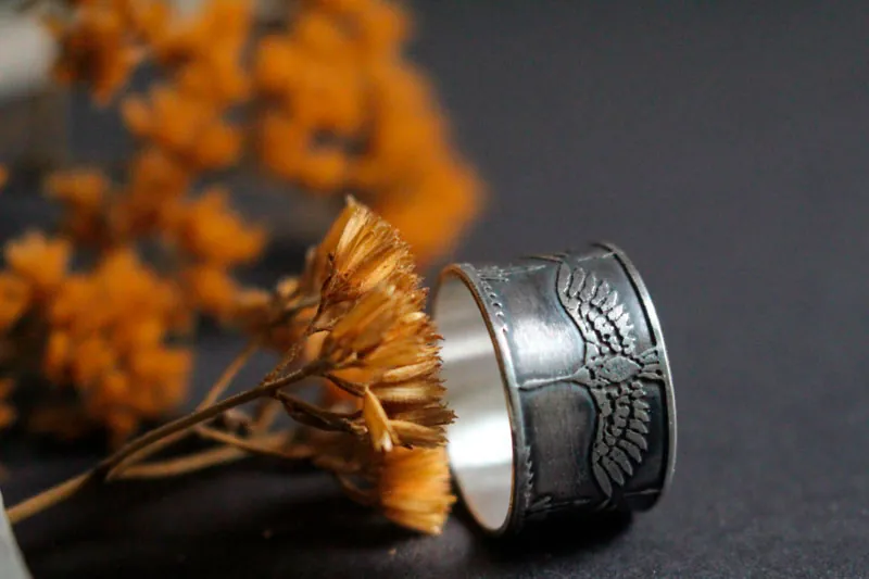 Leyenda de las 1000 grullas, anillo pájaro japonés en plata