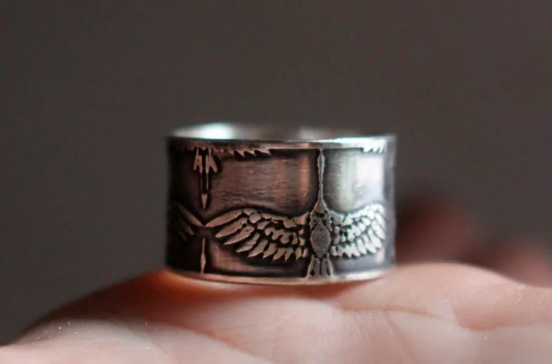 Leyenda de las 1000 grullas, anillo pájaro japonés en plata
