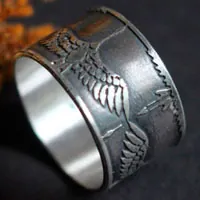 Leyenda de las 1000 grullas, anillo pájaro japonés en plata