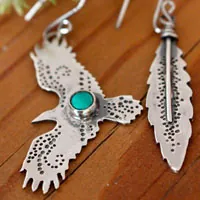 Libertad, aretes águila y pluma en plata y turquesa