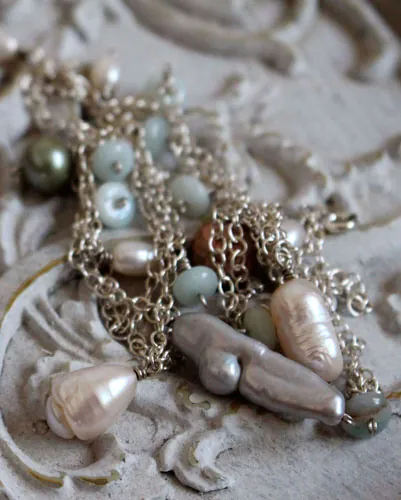 Lluvia de nácar, collar, tobillera, pulsera lluvia de colores en plata, amazonita y perla de agua dulce