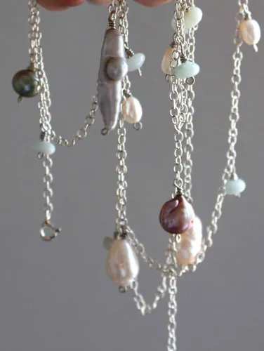 Lluvia de nácar, collar, tobillera, pulsera lluvia de colores en plata, amazonita y perla de agua dulce
